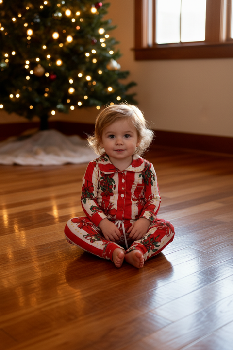 Kids Cotton Pyjama Trouser Set - Christmas Stripe