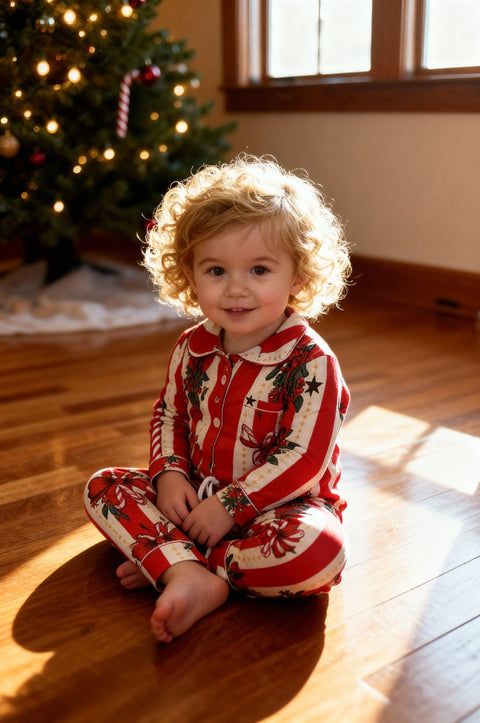 Kids Cotton Pyjama Trouser Set - Christmas Stripe
