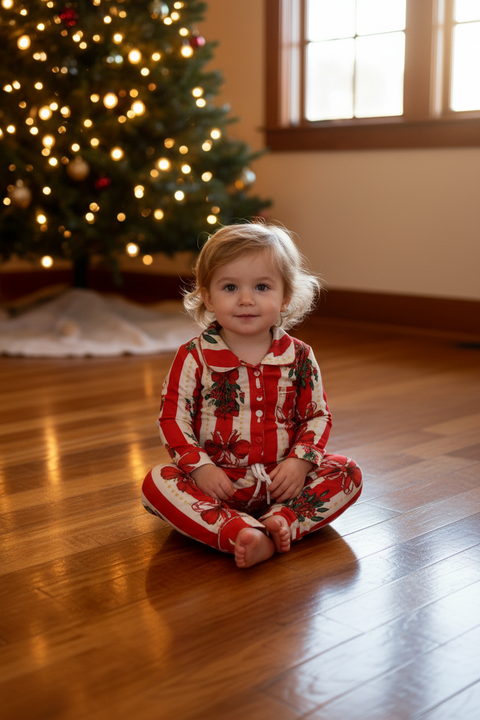 Kids Cotton Pyjama Trouser Set - Christmas Stripe