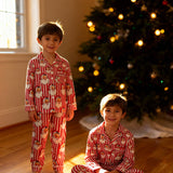 Kids Cotton Pyjama Trouser Set - Christmas Santa Claus Stripe