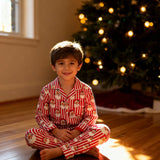 Kids Cotton Pyjama Trouser Set - Christmas Santa Claus Stripe