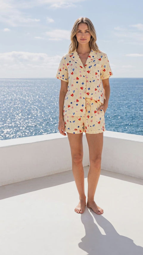Women's Linen Pyjama Short Set - Shell Yeah!