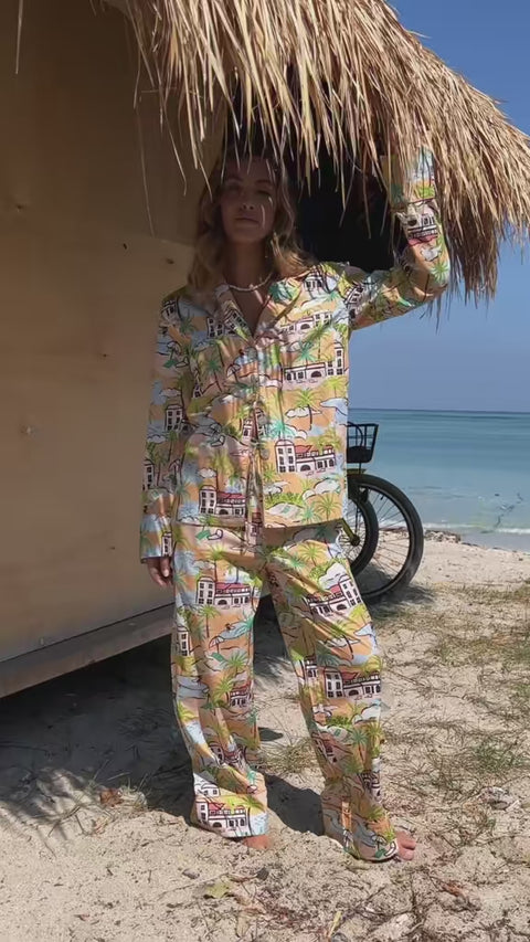 Women's Cotton Pyjama Trouser Set - Landscape