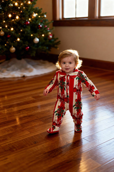 Baby Cotton Romper Suit - Christmas Stripe