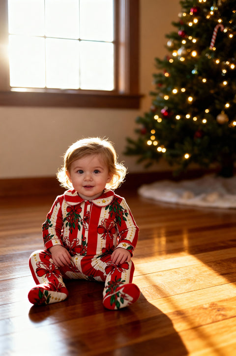 Baby Cotton Romper Suit - Christmas Stripe