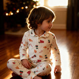 Kids Pointelle Pyjama Trouser Set -  Christmas Babyccino & Croissant