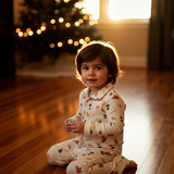 Kids Pointelle Pyjama Trouser Set -  Christmas Babyccino & Croissant