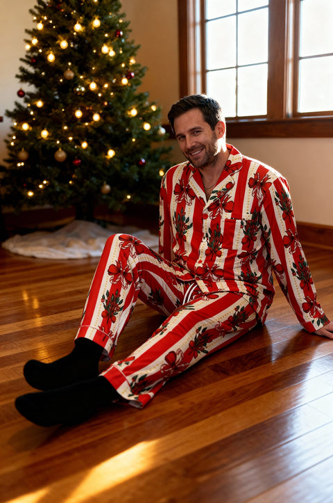Men's Cotton Pyjama Trouser Set - Christmas Stripe