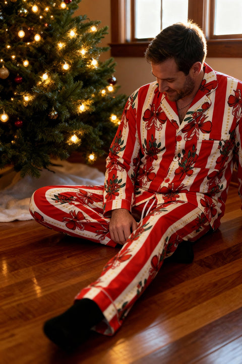 Men's Cotton Pyjama Trouser Set - Christmas Stripe