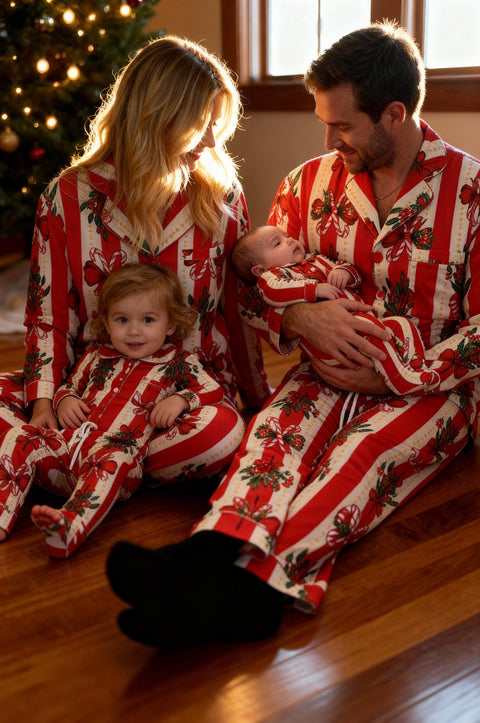 Kids Cotton Pyjama Trouser Set - Christmas Stripe